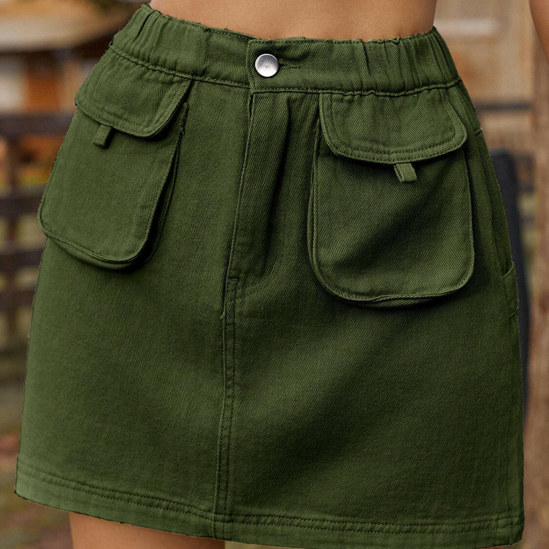 Pocketed Elastic Waist Denim Skirt-Krush Kandy, Women's Online Fashion Boutique Located in Phoenix, Arizona (Scottsdale Area)