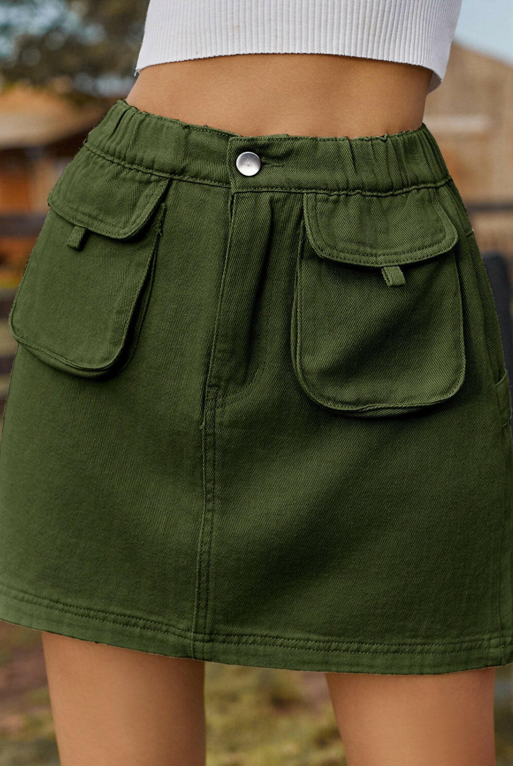 Pocketed Elastic Waist Denim Skirt-Krush Kandy, Women's Online Fashion Boutique Located in Phoenix, Arizona (Scottsdale Area)