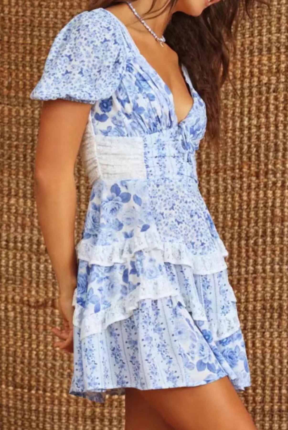 Floral Puff Sleeve Tiered Mini Dress-Dresses-Krush Kandy, Women's Online Fashion Boutique Located in Phoenix, Arizona (Scottsdale Area)