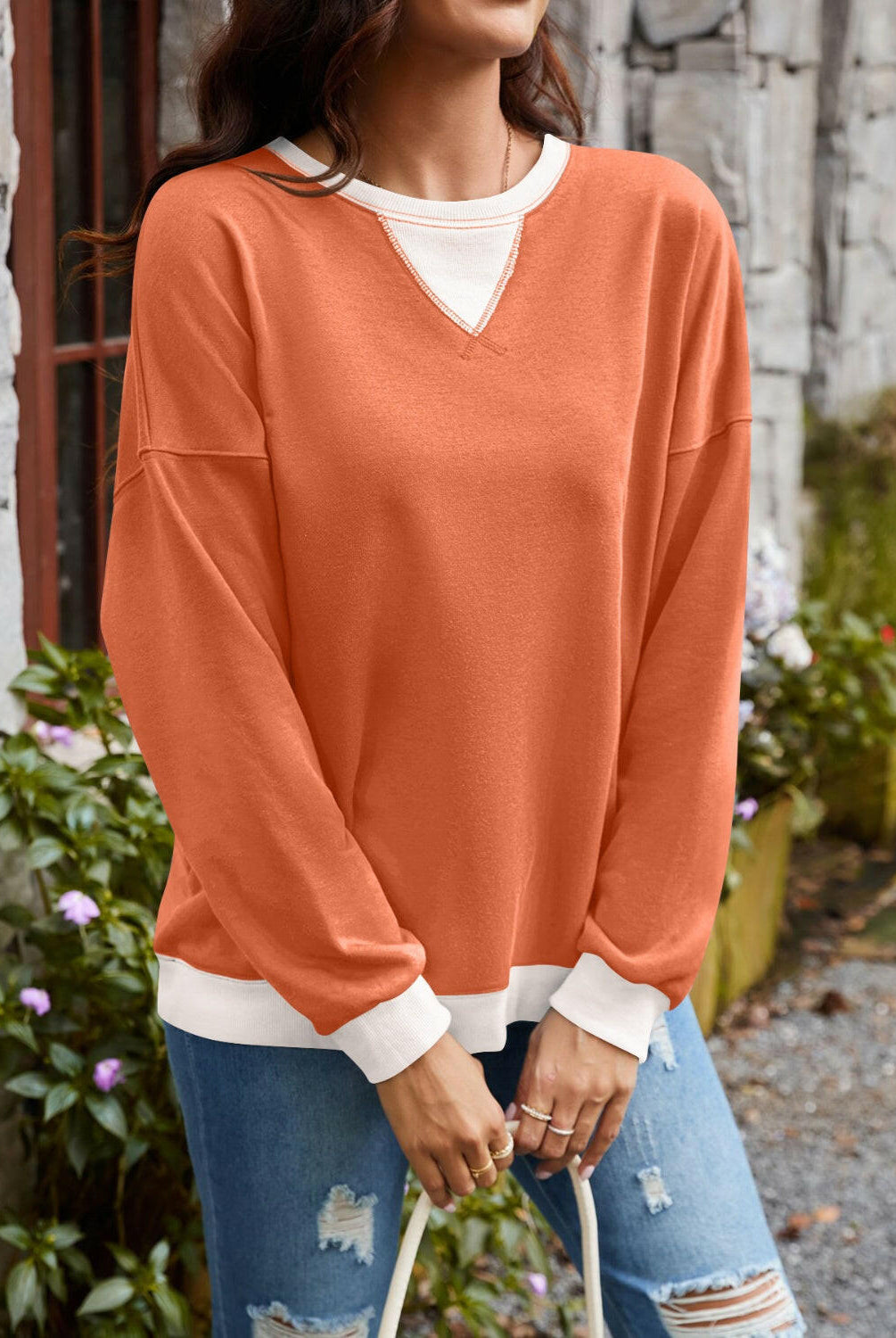 Lovelet Contrast Round Neck Long Sleeve Sweatshirt-Krush Kandy, Women's Online Fashion Boutique Located in Phoenix, Arizona (Scottsdale Area)