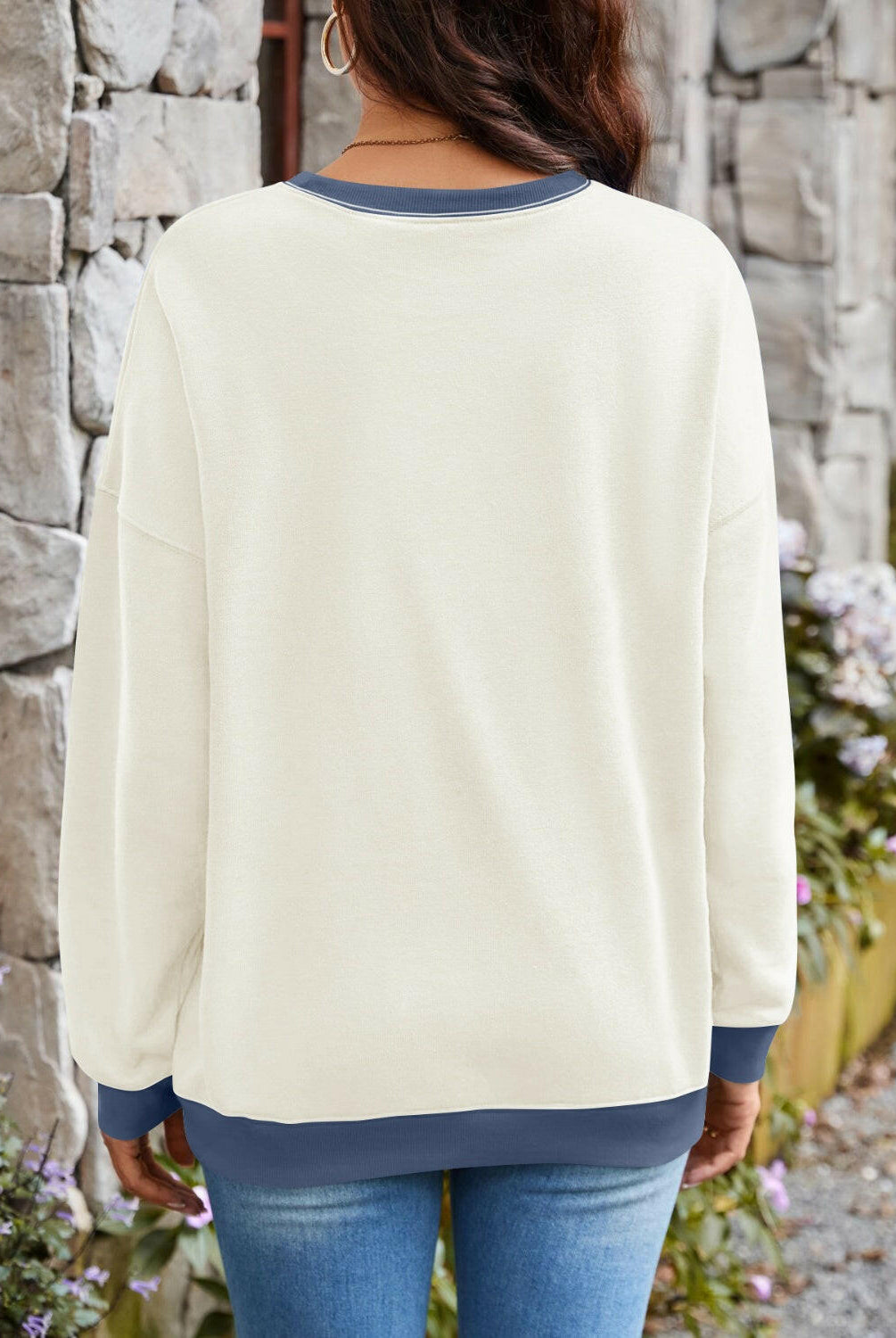 Lovelet Contrast Round Neck Long Sleeve Sweatshirt-Krush Kandy, Women's Online Fashion Boutique Located in Phoenix, Arizona (Scottsdale Area)