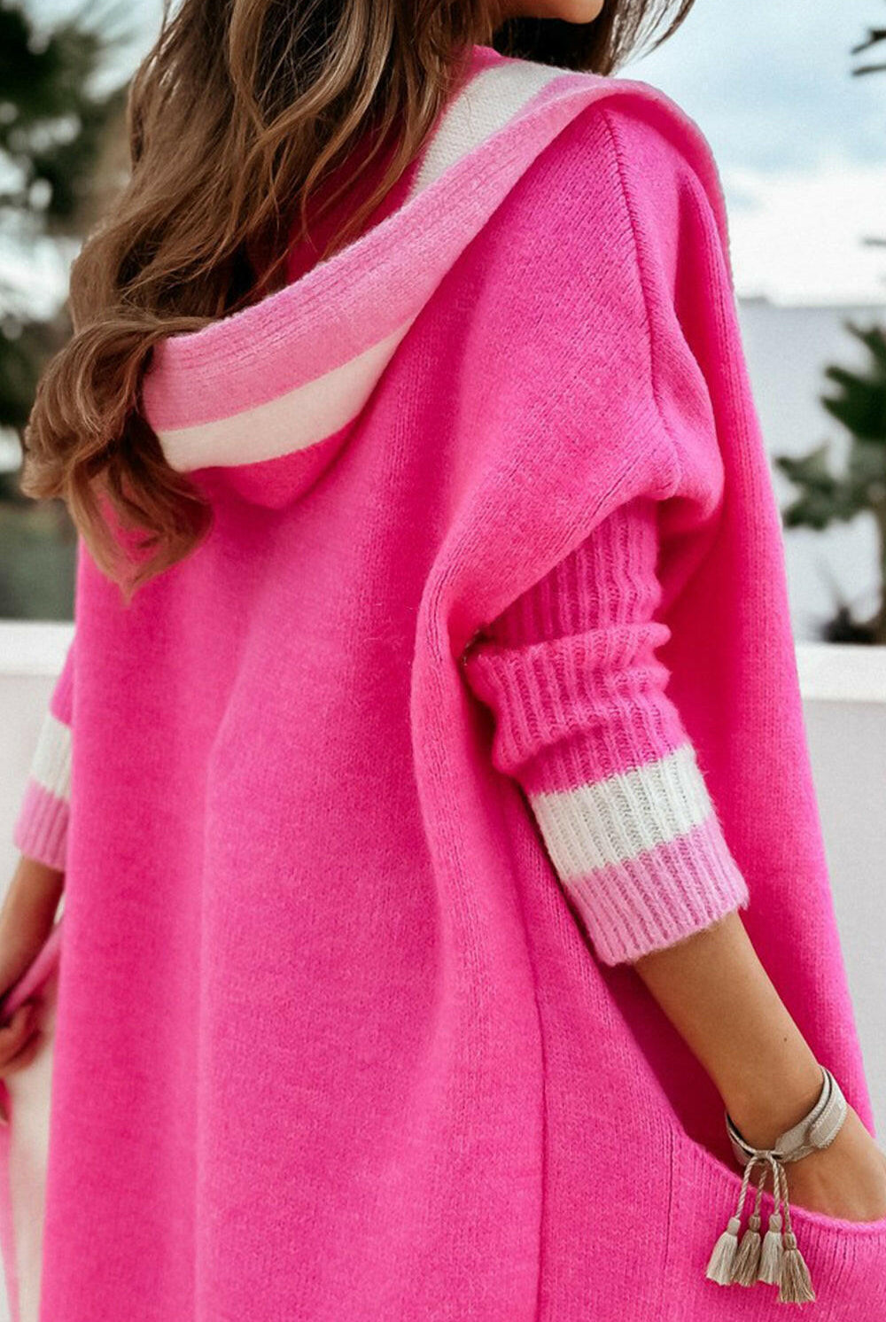 Pocketed Contrast Long Sleeve Hooded Cardigan-Krush Kandy, Women's Online Fashion Boutique Located in Phoenix, Arizona (Scottsdale Area)