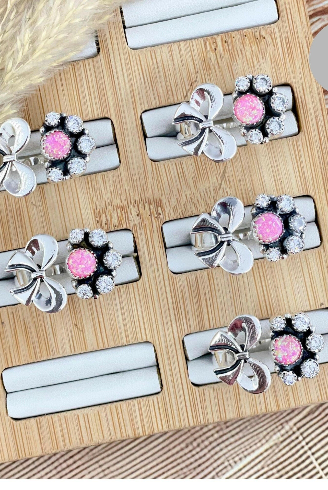 Neon Pink Opal & Sterling Bow Floating Ring-Rings-Krush Kandy, Women's Online Fashion Boutique Located in Phoenix, Arizona (Scottsdale Area)