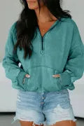 Half Zip Kangaroo Pocket Mineral Wash Baggy Hoodie-Hoodies-Krush Kandy, Women's Online Fashion Boutique Located in Phoenix, Arizona (Scottsdale Area)