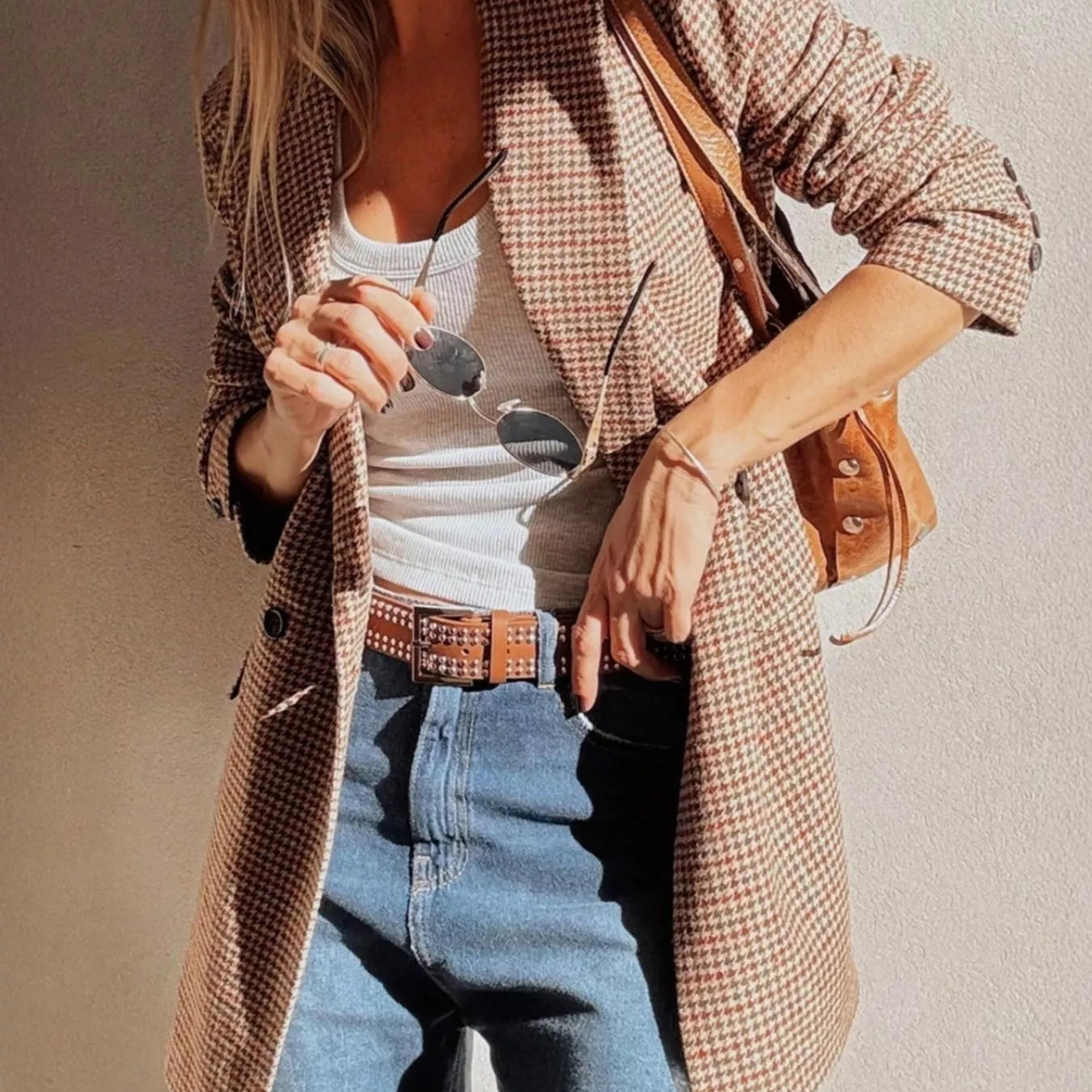 Houndstooth Lapel Collar Blazer-Blazers-Krush Kandy, Women's Online Fashion Boutique Located in Phoenix, Arizona (Scottsdale Area)