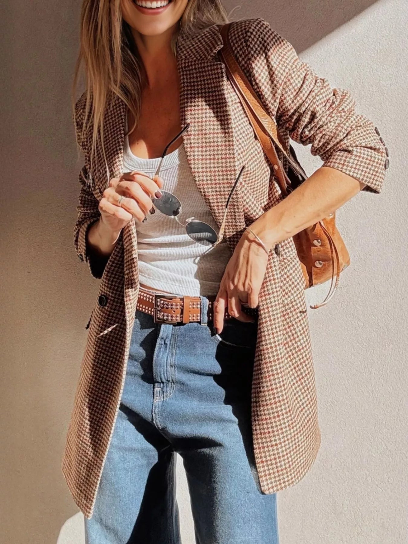 Houndstooth Lapel Collar Blazer-Blazers-Krush Kandy, Women's Online Fashion Boutique Located in Phoenix, Arizona (Scottsdale Area)