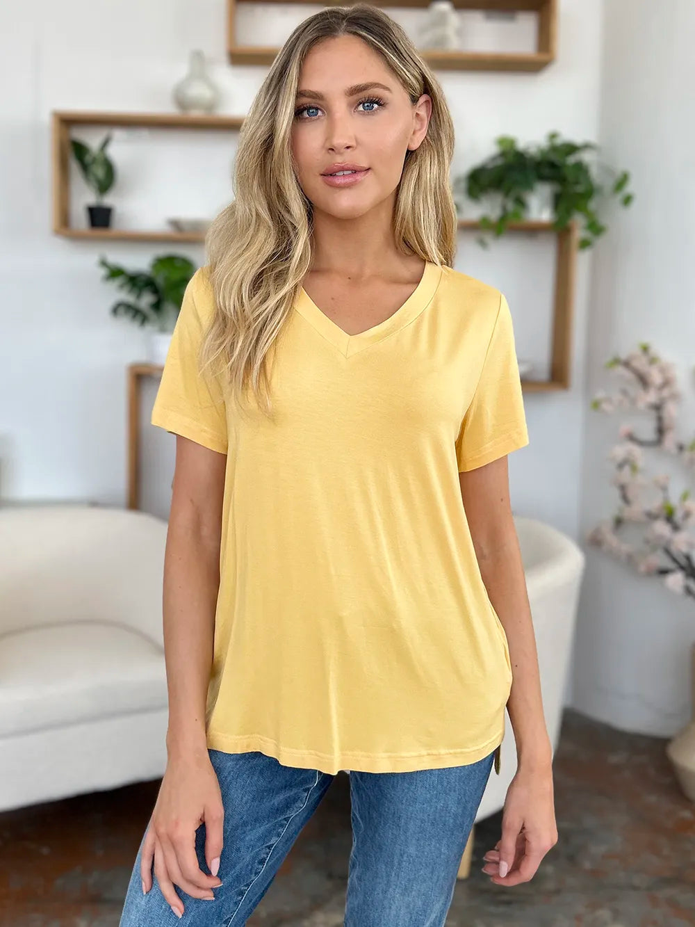 Basic Bae Essential V-Neck Bamboo Top-Tops-Krush Kandy, Women's Online Fashion Boutique Located in Phoenix, Arizona (Scottsdale Area)