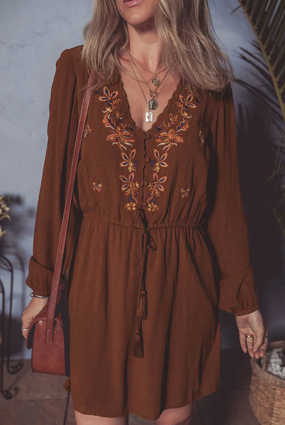 Floral Embroidered Long Sleeve Mini Dress-Dresses-Krush Kandy, Women's Online Fashion Boutique Located in Phoenix, Arizona (Scottsdale Area)