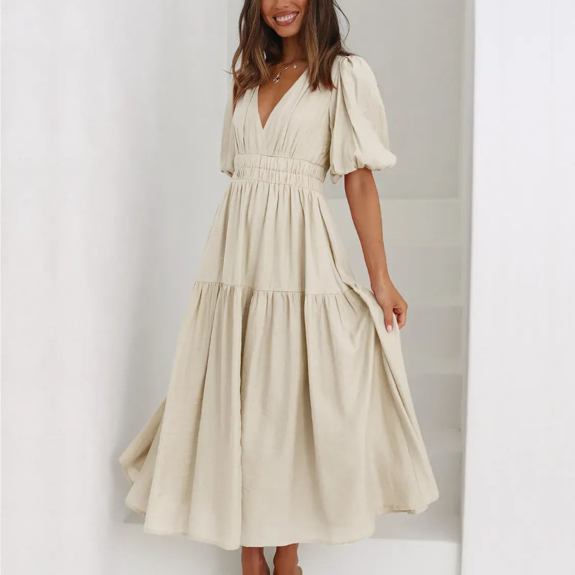 Tiered Surplice Half Sleeve Midi Dress-dress-Krush Kandy, Women's Online Fashion Boutique Located in Phoenix, Arizona (Scottsdale Area)