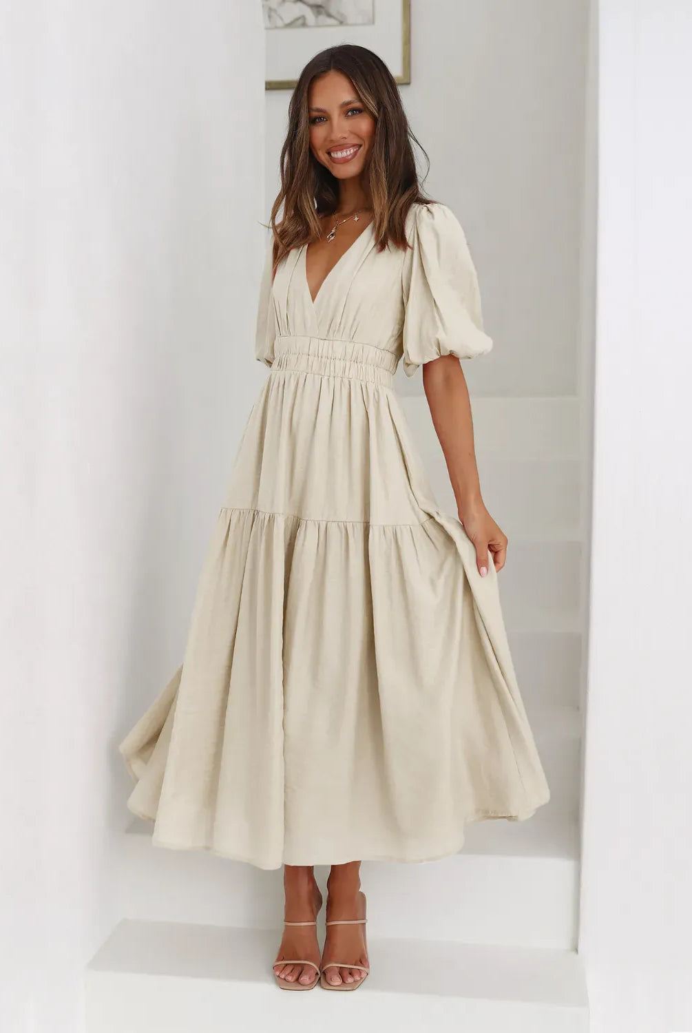 Tiered Surplice Half Sleeve Midi Dress-dress-Krush Kandy, Women's Online Fashion Boutique Located in Phoenix, Arizona (Scottsdale Area)