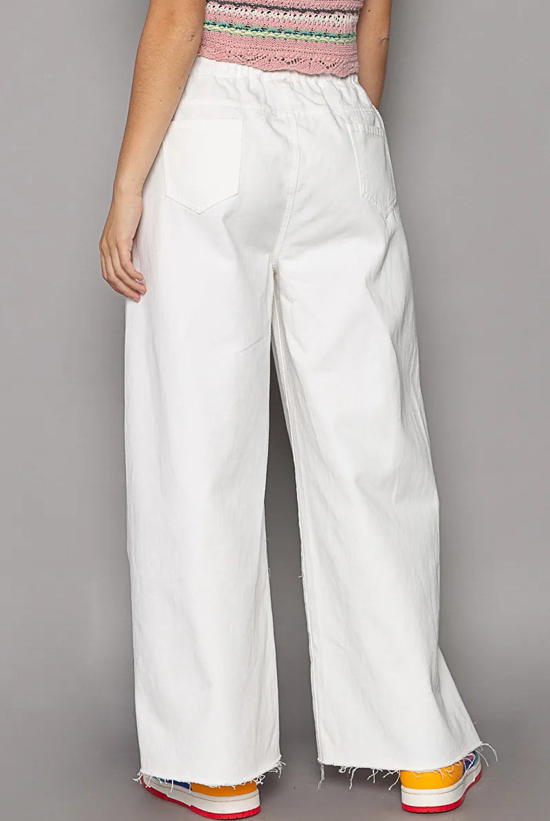 POL Distressed Drawstring Slit Wide leg Pants-Pants-Krush Kandy, Women's Online Fashion Boutique Located in Phoenix, Arizona (Scottsdale Area)