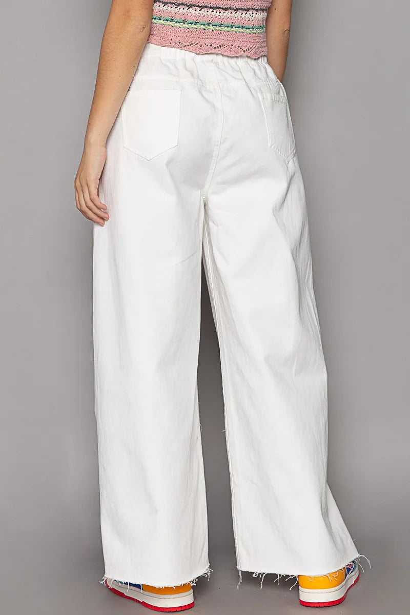 POL Distressed Drawstring Slit Wide leg Pants-Pants-Krush Kandy, Women's Online Fashion Boutique Located in Phoenix, Arizona (Scottsdale Area)