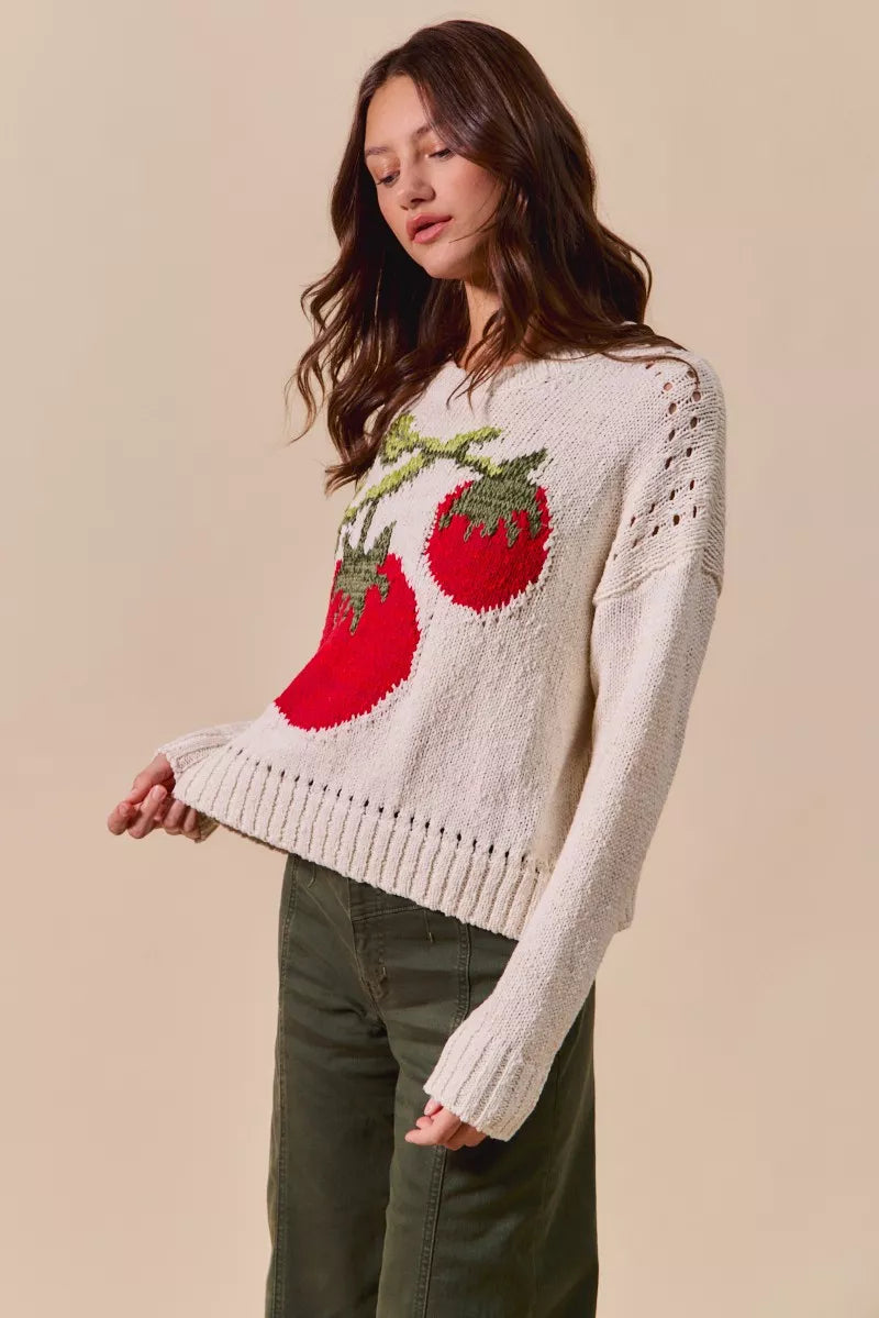 SO ME Vegetable Round Neck Long Sleeve Sweater-Sweater-Krush Kandy, Women's Online Fashion Boutique Located in Phoenix, Arizona (Scottsdale Area)