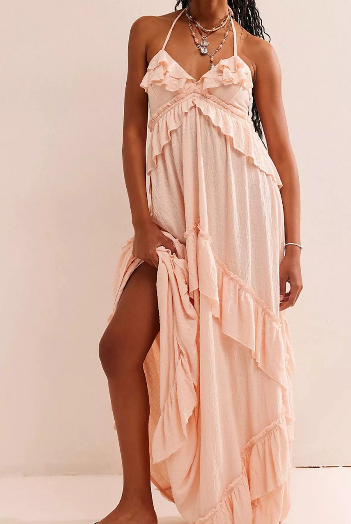 Ruffled Halter Neck Maxi Dress-Dresses-Krush Kandy, Women's Online Fashion Boutique Located in Phoenix, Arizona (Scottsdale Area)