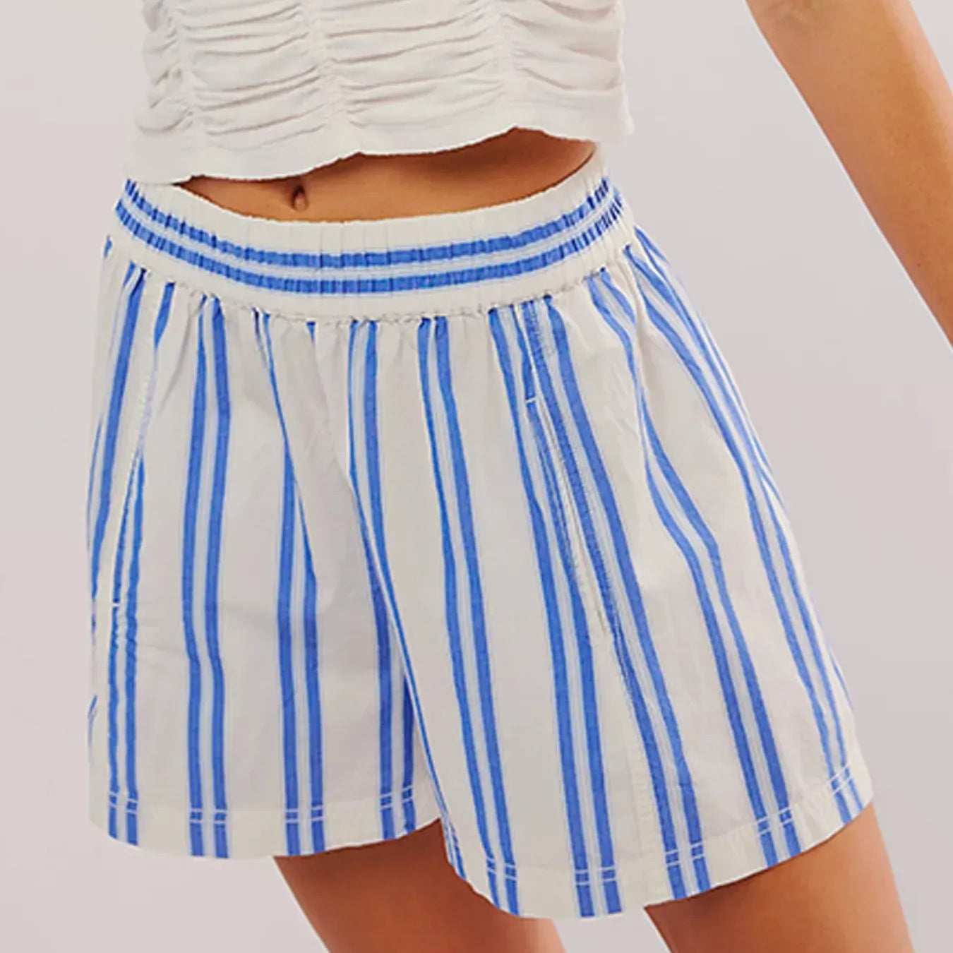 Striped High-Waist Linen Blend Summer Shorts-Shorts-Krush Kandy, Women's Online Fashion Boutique Located in Phoenix, Arizona (Scottsdale Area)