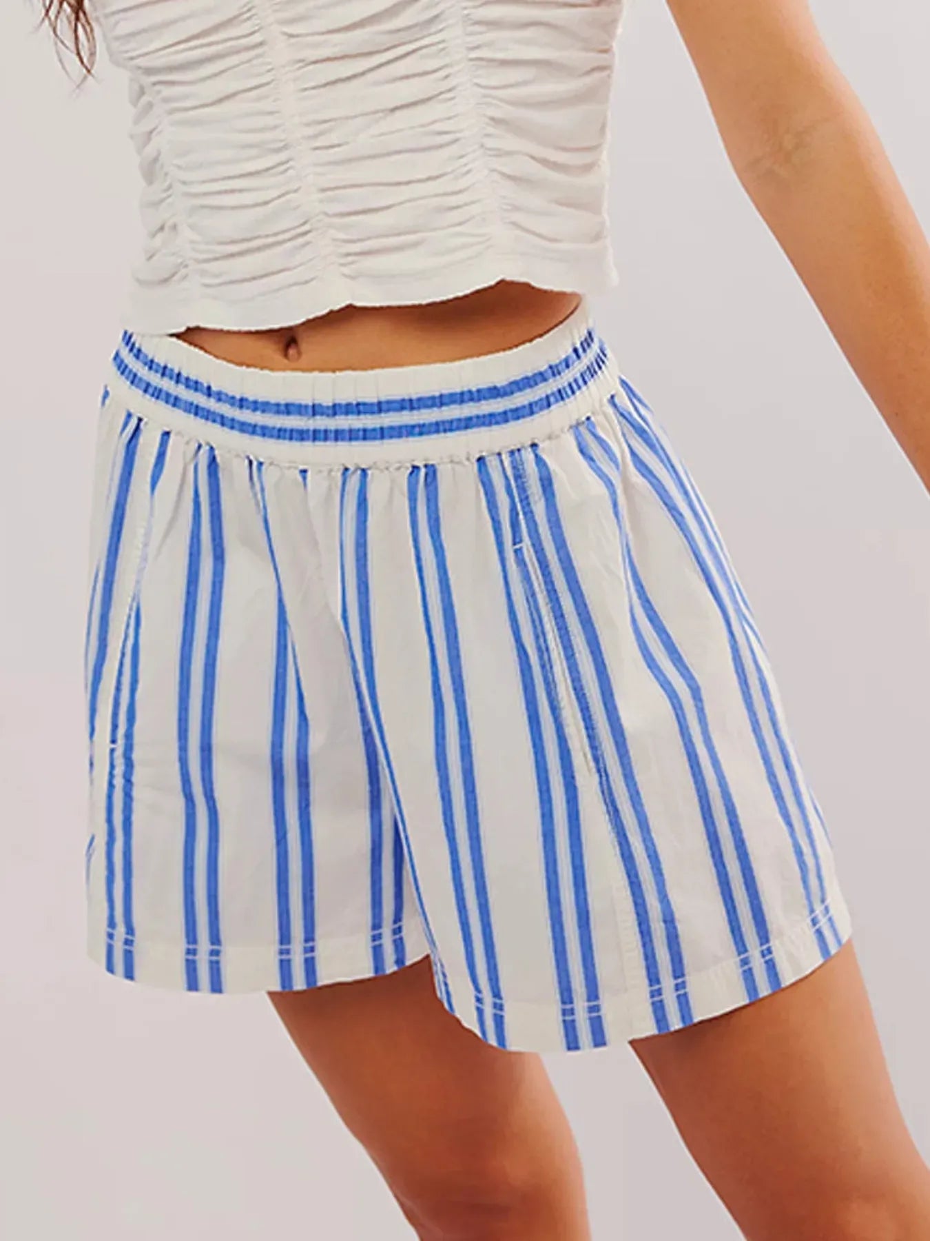 Striped High-Waist Linen Blend Summer Shorts-Shorts-Krush Kandy, Women's Online Fashion Boutique Located in Phoenix, Arizona (Scottsdale Area)