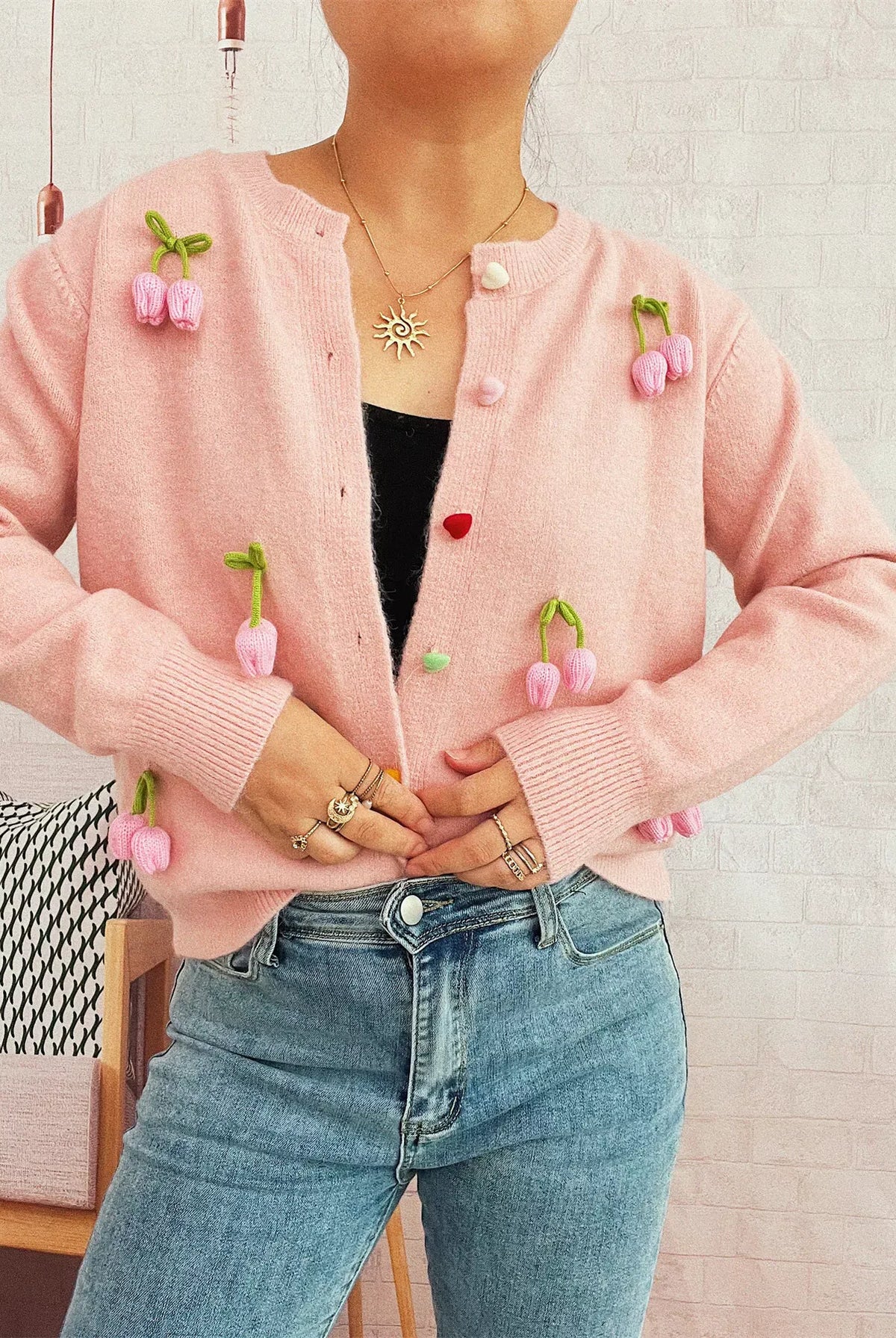 Flower Button Up Long Sleeve Cardigan-Cardigans-Krush Kandy, Women's Online Fashion Boutique Located in Phoenix, Arizona (Scottsdale Area)