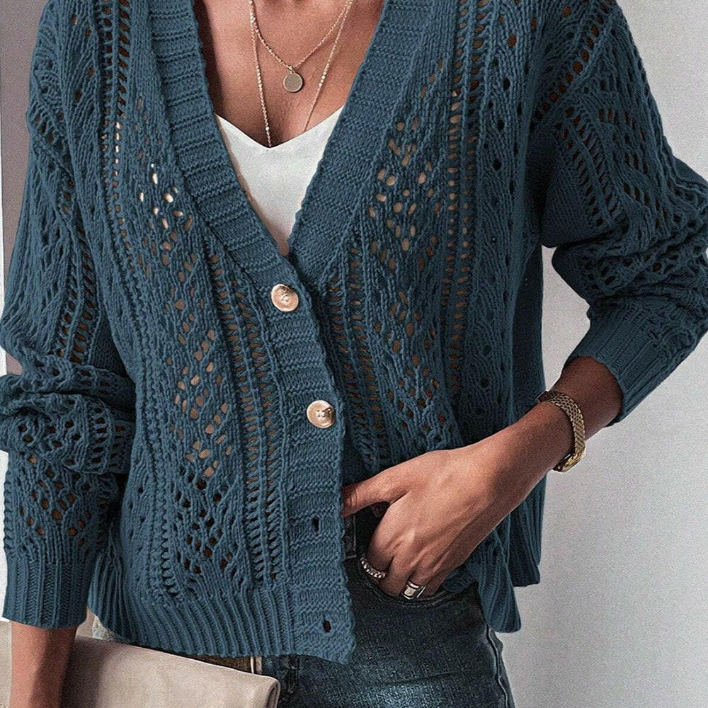 Openwork Button Up Long Sleeve Cardigan-Sweaters-Krush Kandy, Women's Online Fashion Boutique Located in Phoenix, Arizona (Scottsdale Area)