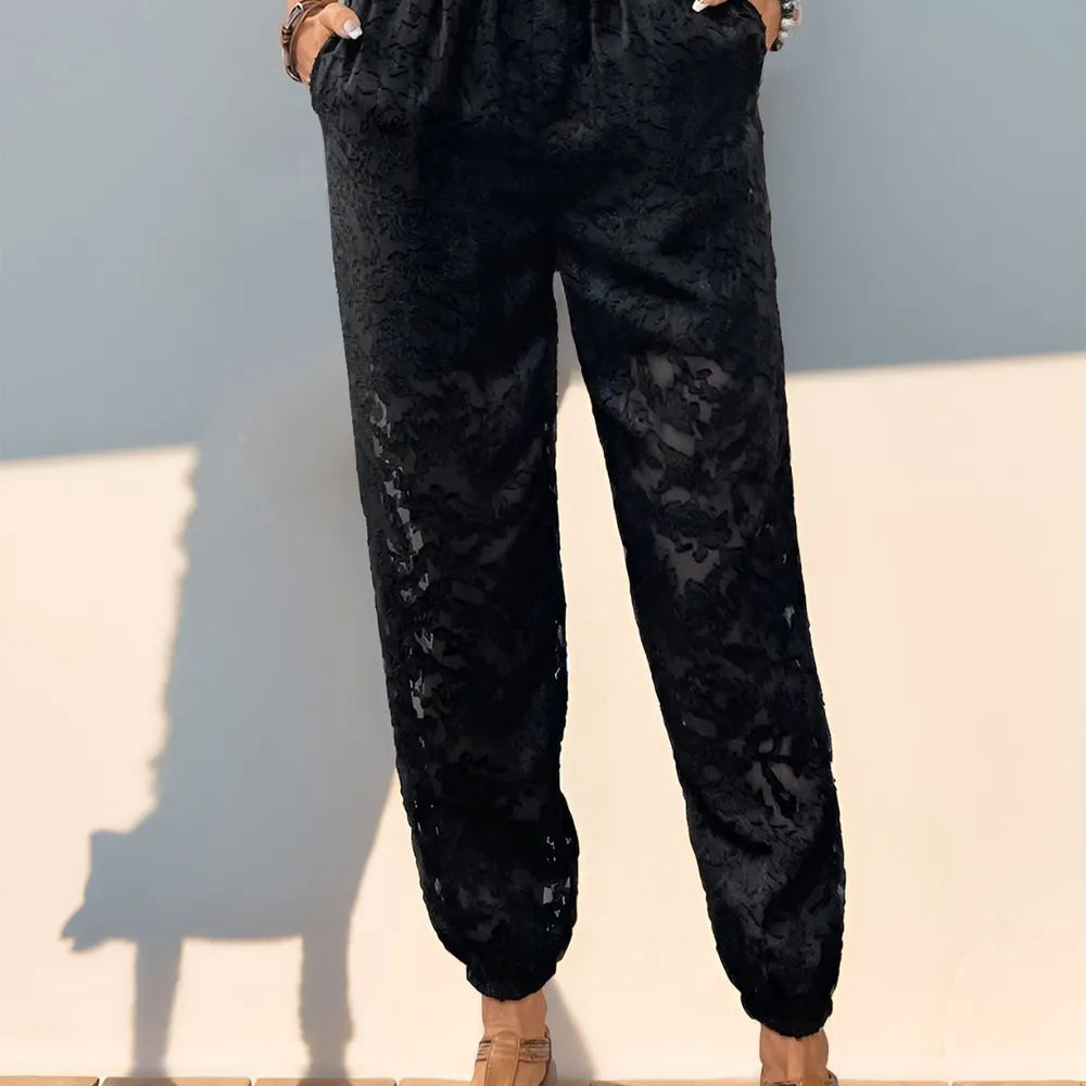 Pocketed Lace Elastic Waist Pants-Pants-Krush Kandy, Women's Online Fashion Boutique Located in Phoenix, Arizona (Scottsdale Area)