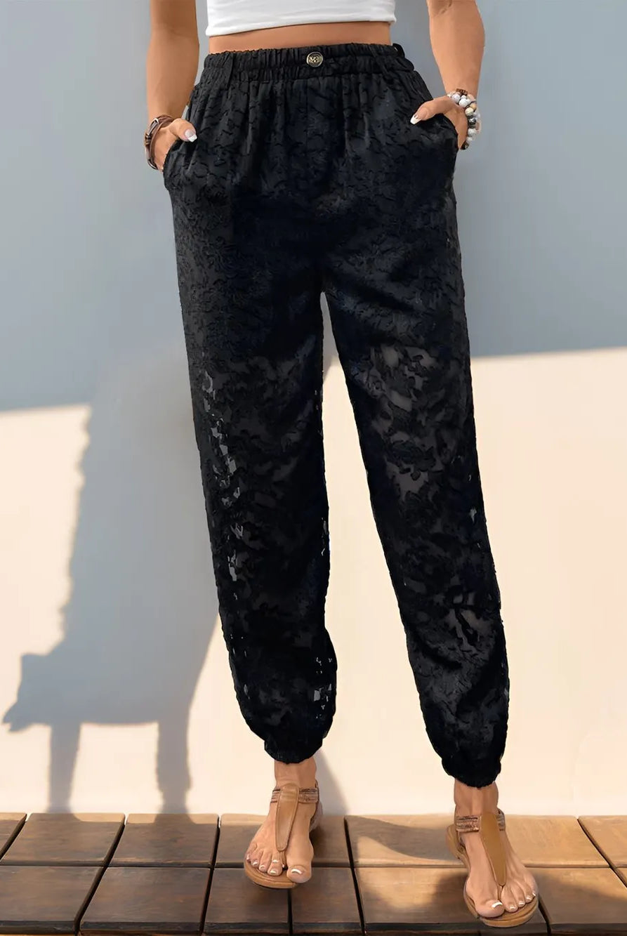 Pocketed Lace Elastic Waist Pants-Pants-Krush Kandy, Women's Online Fashion Boutique Located in Phoenix, Arizona (Scottsdale Area)