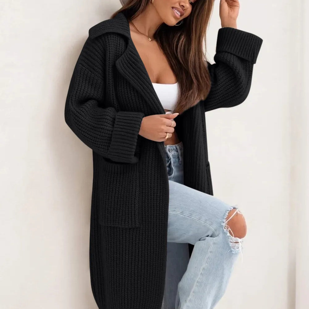 Pocketed Collared Neck Dropped Shoulder Cardigan-Krush Kandy, Women's Online Fashion Boutique Located in Phoenix, Arizona (Scottsdale Area)