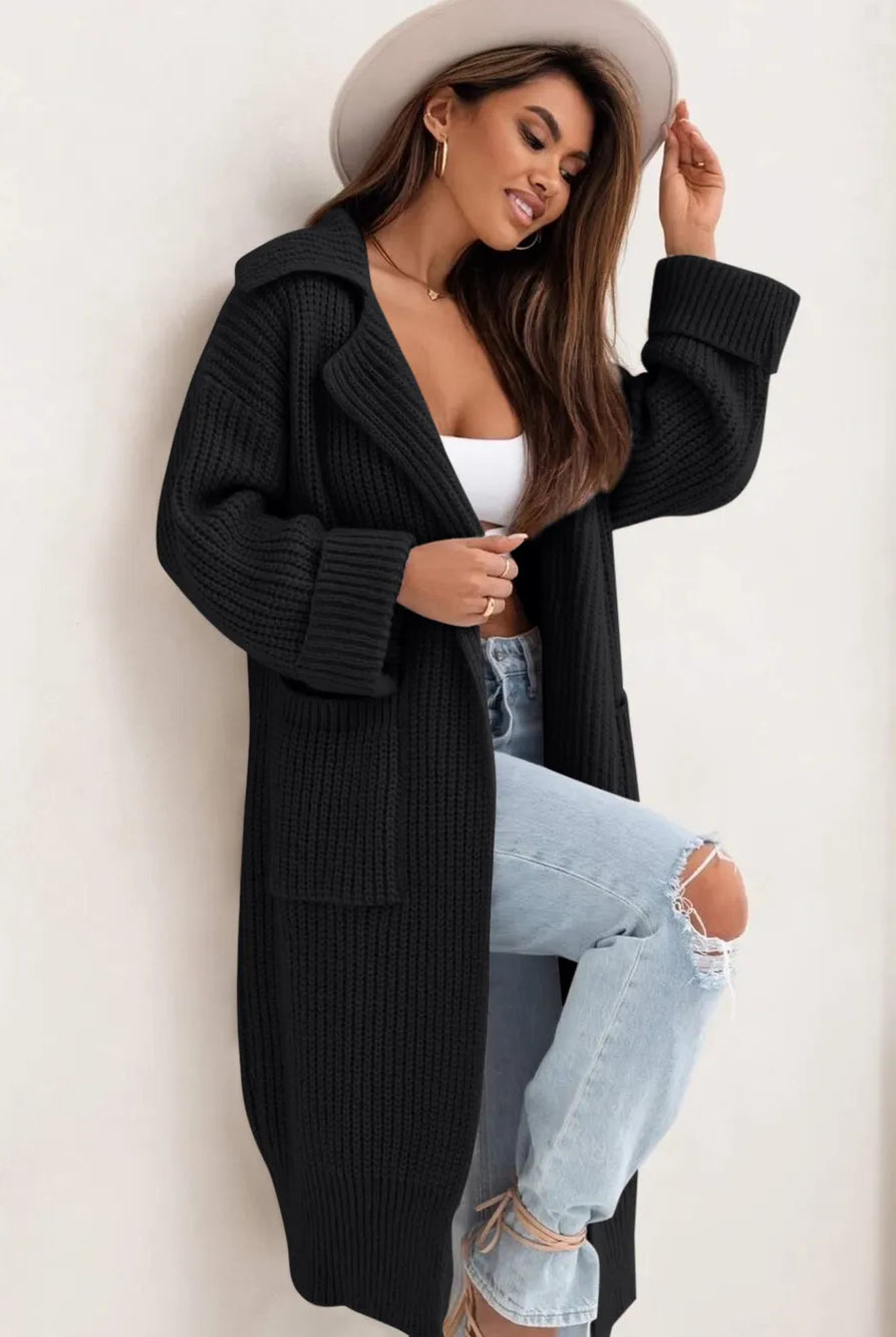 Pocketed Collared Neck Dropped Shoulder Cardigan-Krush Kandy, Women's Online Fashion Boutique Located in Phoenix, Arizona (Scottsdale Area)