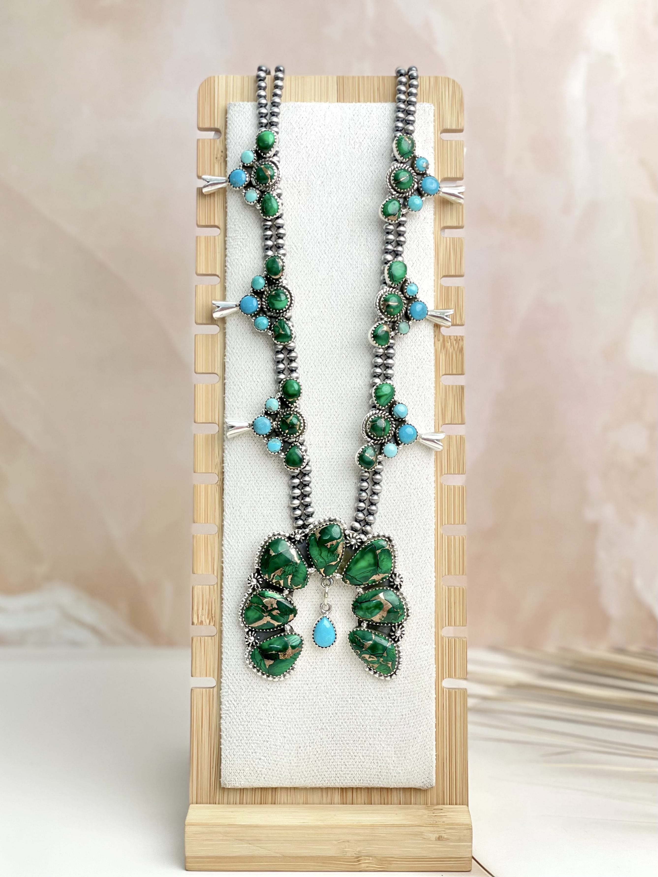 Irish Green Dahlia & Kingman Turquoise Statement Necklace sno 17-Necklaces-Krush Kandy, Women's Online Fashion Boutique Located in Phoenix, Arizona (Scottsdale Area)