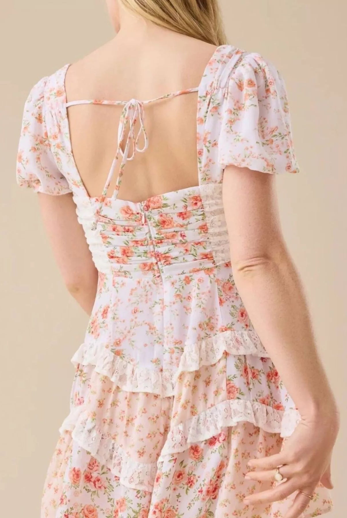 Floral Puff Sleeve Tiered Mini Dress-Dresses-Krush Kandy, Women's Online Fashion Boutique Located in Phoenix, Arizona (Scottsdale Area)