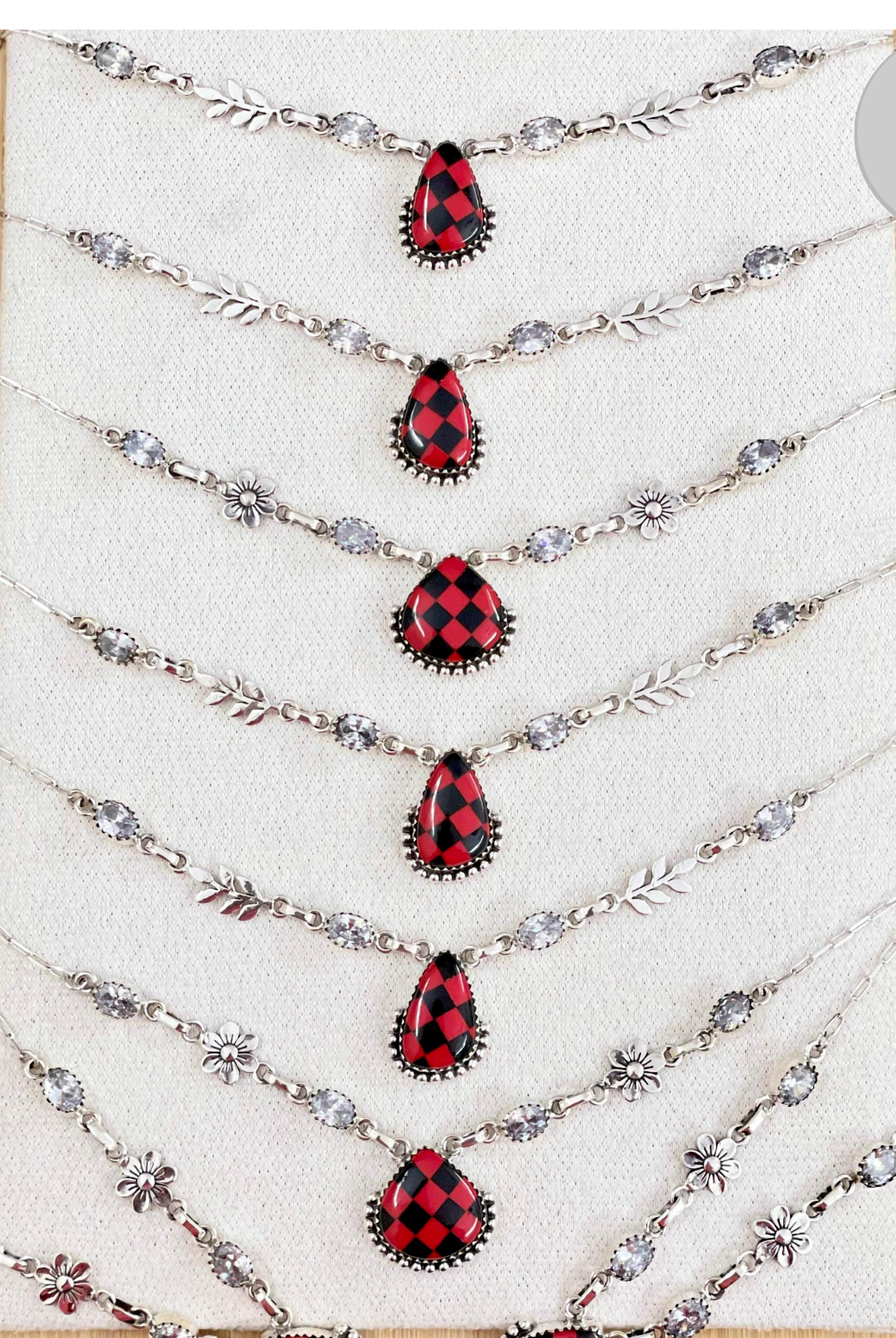 Red Checkered Slab Necklaces-Chain Necklaces-Krush Kandy, Women's Online Fashion Boutique Located in Phoenix, Arizona (Scottsdale Area)