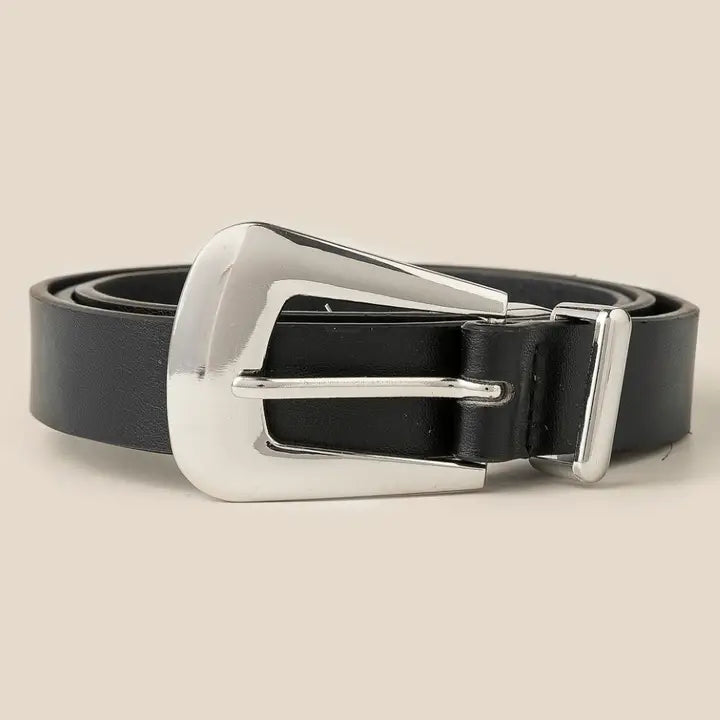 Bulky Buckle Vegan Leather Statement Belt