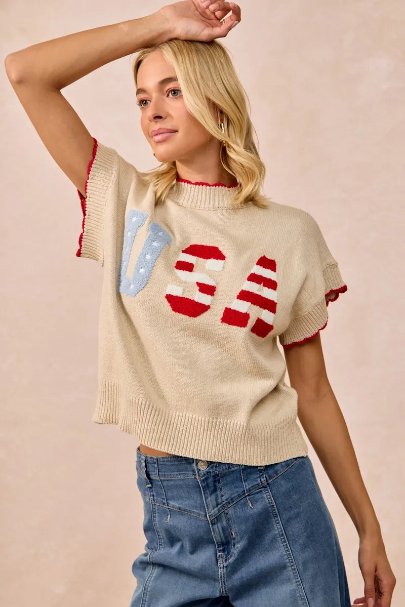 BiBi USA Patchwork Sweater Vest Top With Contrast Detail-Sweaters-Krush Kandy, Women's Online Fashion Boutique Located in Phoenix, Arizona (Scottsdale Area)
