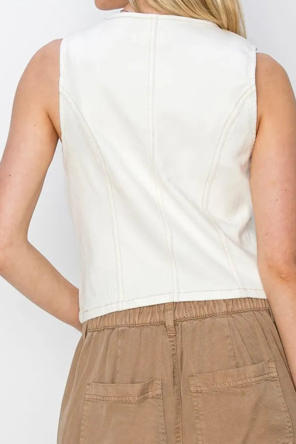 RISEN V Neck Button Down Vest-Vests-Krush Kandy, Women's Online Fashion Boutique Located in Phoenix, Arizona (Scottsdale Area)