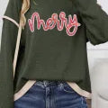 Merry Patched Graphic Contrast Trim Christmas Knitted Long Sleeve Top-Long Sleeve Tops-Krush Kandy, Women's Online Fashion Boutique Located in Phoenix, Arizona (Scottsdale Area)
