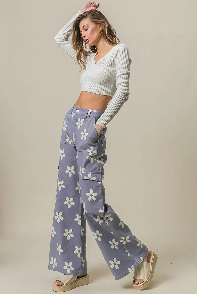 BiBi Flower Printed Side Pocket Wide Pants-pants-Krush Kandy, Women's Online Fashion Boutique Located in Phoenix, Arizona (Scottsdale Area)