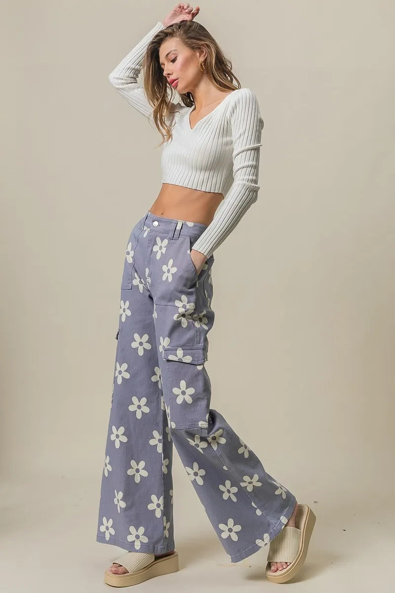 BiBi Flower Printed Side Pocket Wide Pants-pants-Krush Kandy, Women's Online Fashion Boutique Located in Phoenix, Arizona (Scottsdale Area)