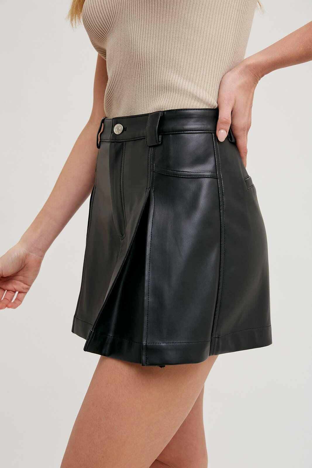 Front Pleated Faux Leather Skort-Skirts-Krush Kandy, Women's Online Fashion Boutique Located in Phoenix, Arizona (Scottsdale Area)