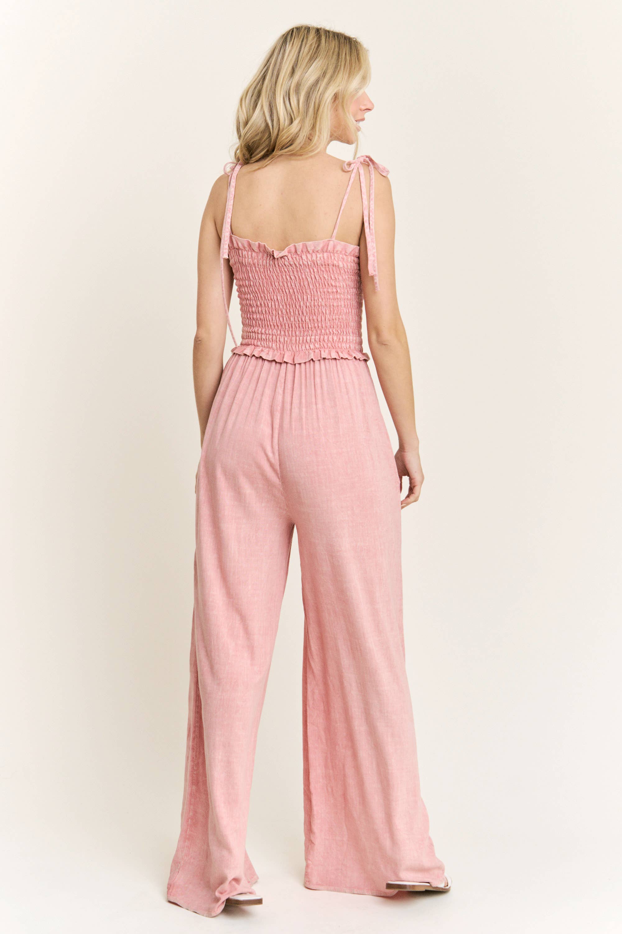 Mineral Wash Smocked Adjustable Jumpsuit-Jumpsuits & Rompers-Krush Kandy, Women's Online Fashion Boutique Located in Phoenix, Arizona (Scottsdale Area)