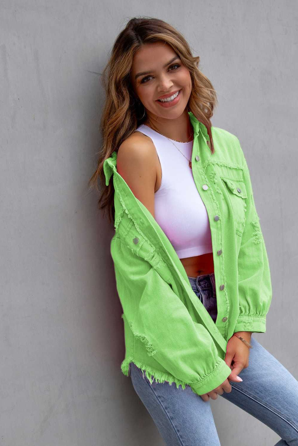 Distressed Drop Shoulder Denim Jacket-Krush Kandy, Women's Online Fashion Boutique Located in Phoenix, Arizona (Scottsdale Area)