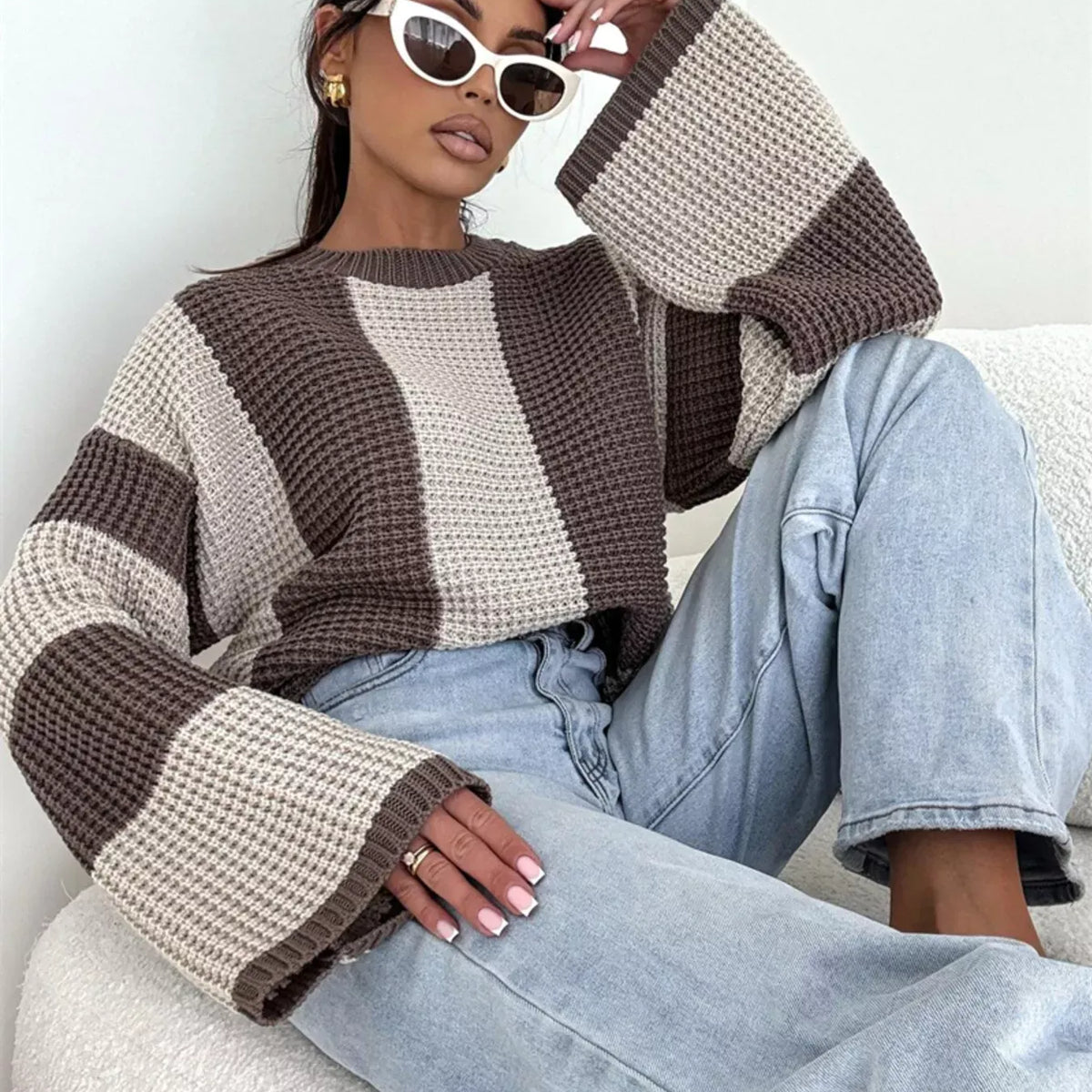 Color Block Long Sleeve Sweater-Sweater-Krush Kandy, Women's Online Fashion Boutique Located in Phoenix, Arizona (Scottsdale Area)
