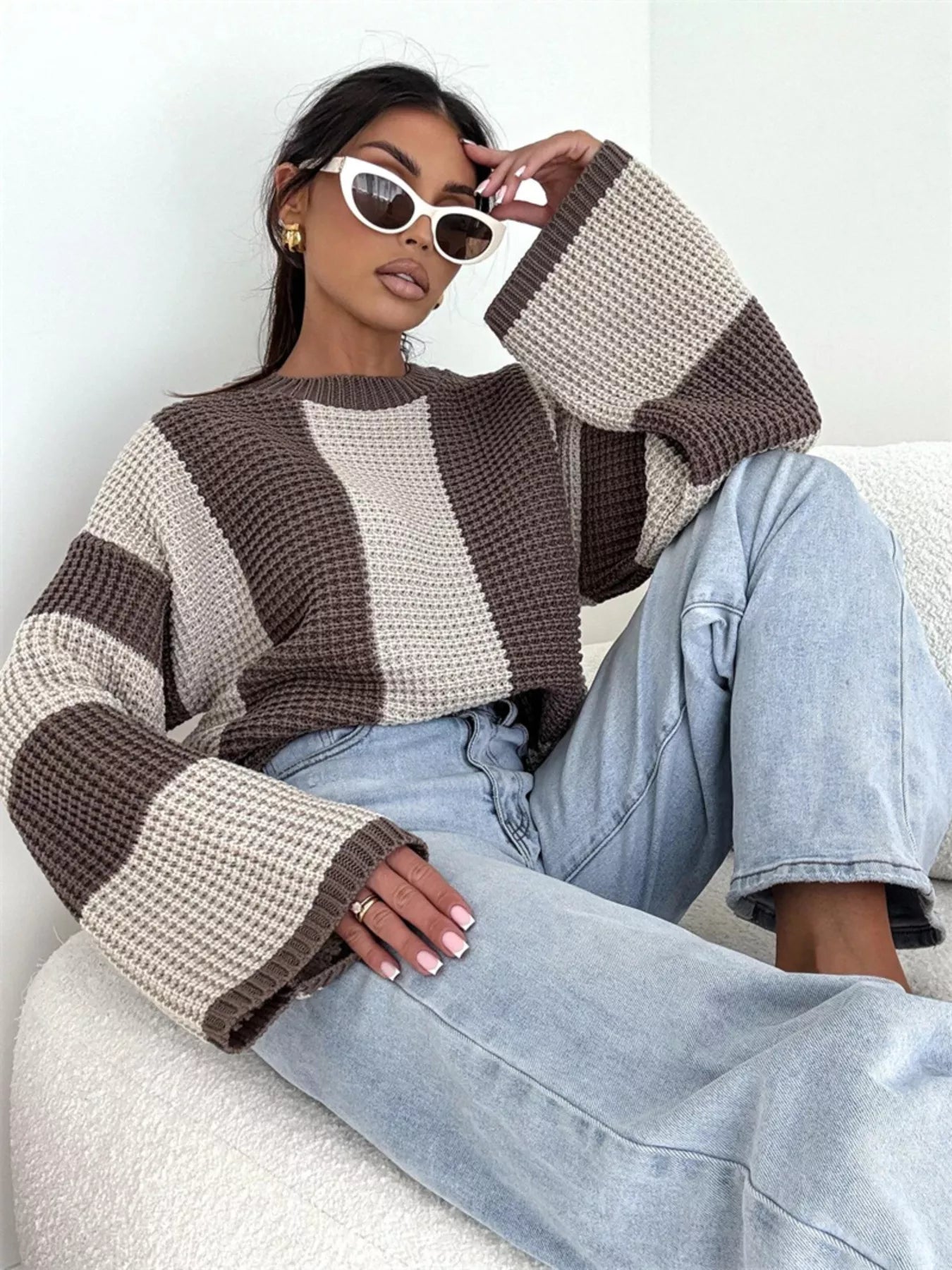 Color Block Long Sleeve Sweater-Sweater-Krush Kandy, Women's Online Fashion Boutique Located in Phoenix, Arizona (Scottsdale Area)