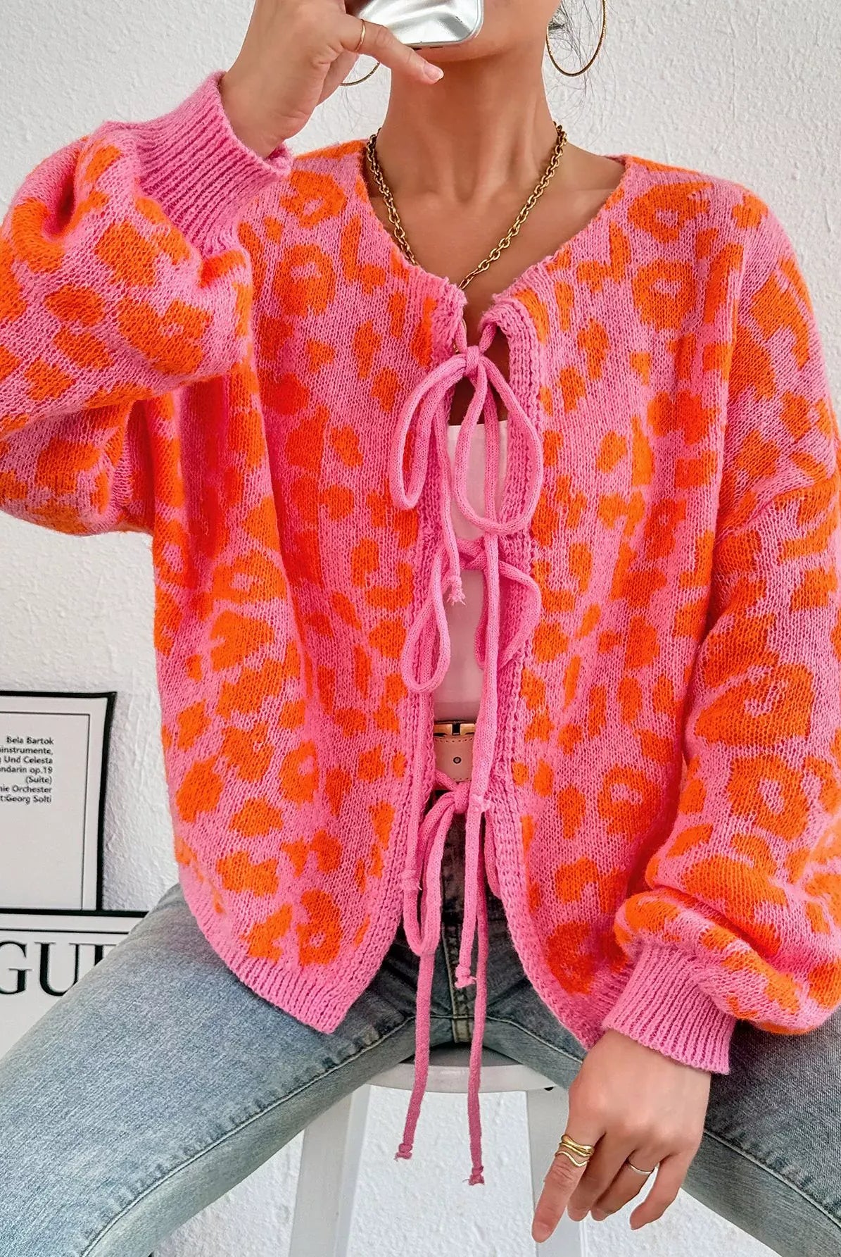 Leopard Tie Front Cardigan-Sweater-Krush Kandy, Women's Online Fashion Boutique Located in Phoenix, Arizona (Scottsdale Area)