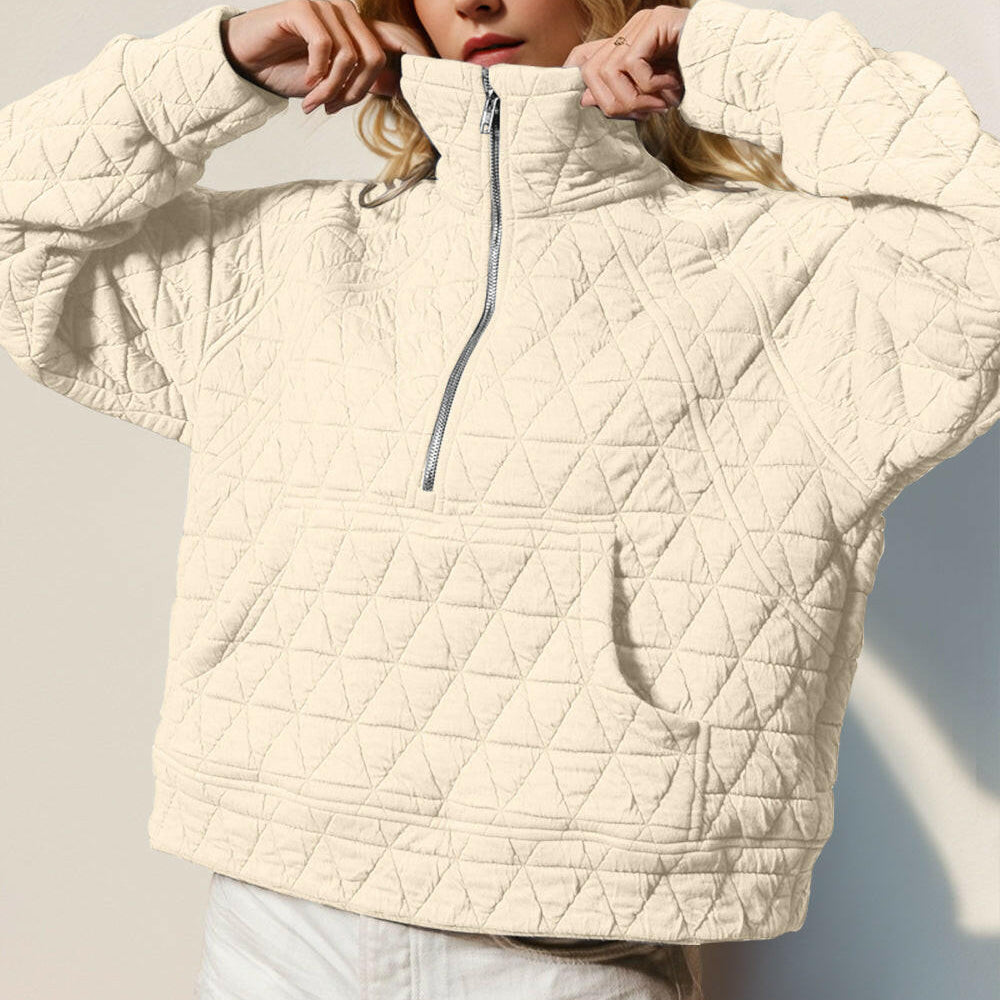 Half Zip Long Sleeve Quilted Sweatshirt with Pocket-Jackets-Krush Kandy, Women's Online Fashion Boutique Located in Phoenix, Arizona (Scottsdale Area)