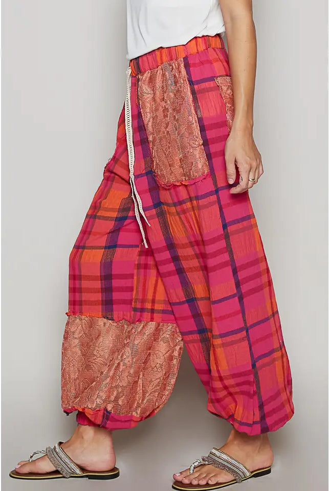 POL Plaid Pattern Raw Edge Woven Jogger Pants-Pants-Krush Kandy, Women's Online Fashion Boutique Located in Phoenix, Arizona (Scottsdale Area)