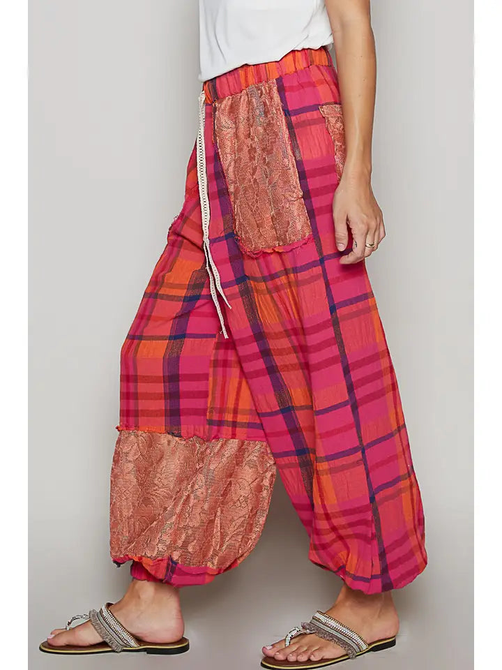 POL Plaid Pattern Raw Edge Woven Jogger Pants-Pants-Krush Kandy, Women's Online Fashion Boutique Located in Phoenix, Arizona (Scottsdale Area)