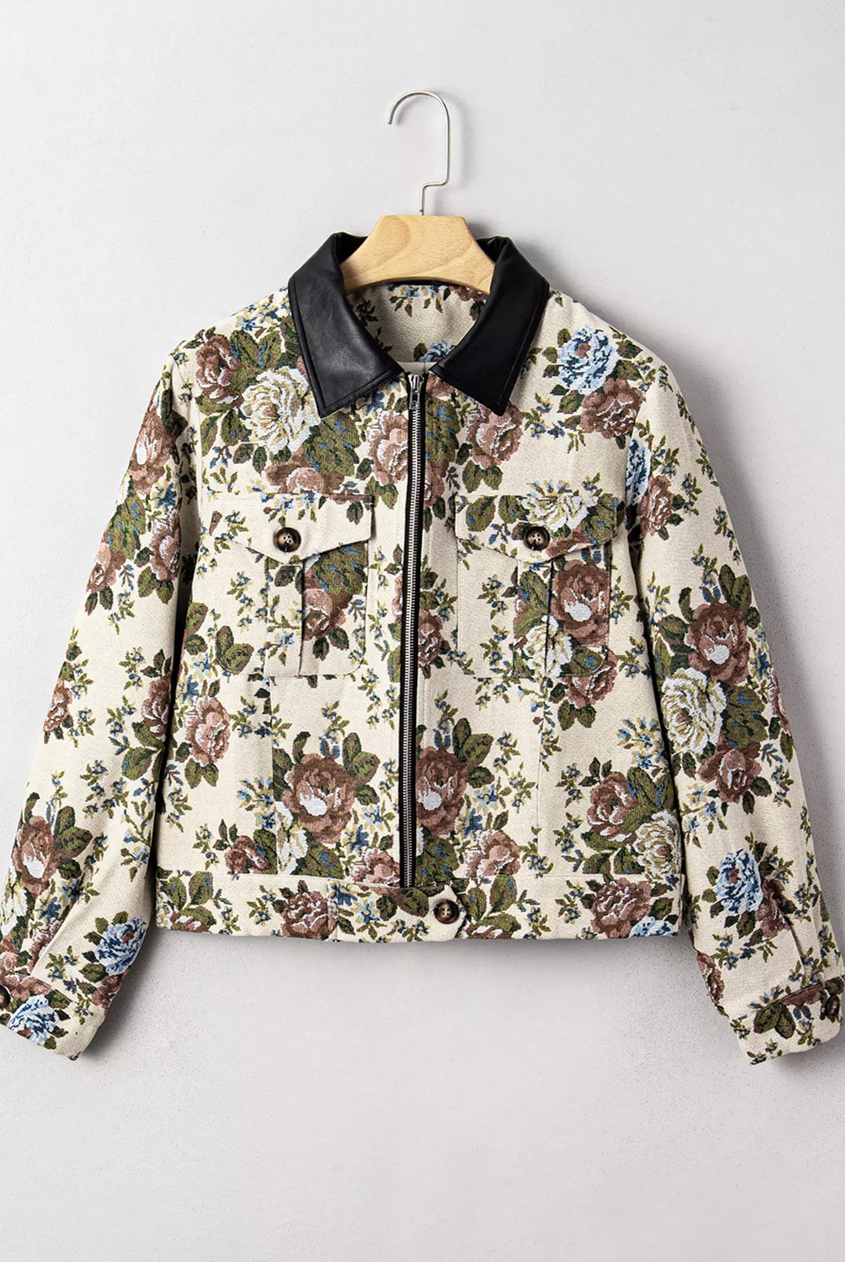 Floral Print Zip Up Contrast Collared Jacket-Jacket-Krush Kandy, Women's Online Fashion Boutique Located in Phoenix, Arizona (Scottsdale Area)