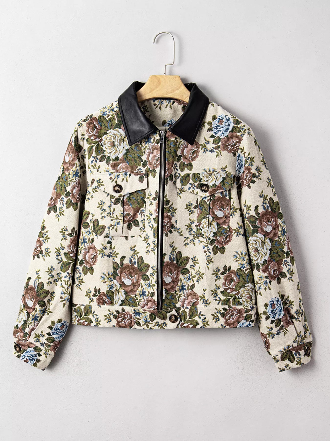 Floral Print Zip Up Contrast Collared Jacket-Jacket-Krush Kandy, Women's Online Fashion Boutique Located in Phoenix, Arizona (Scottsdale Area)