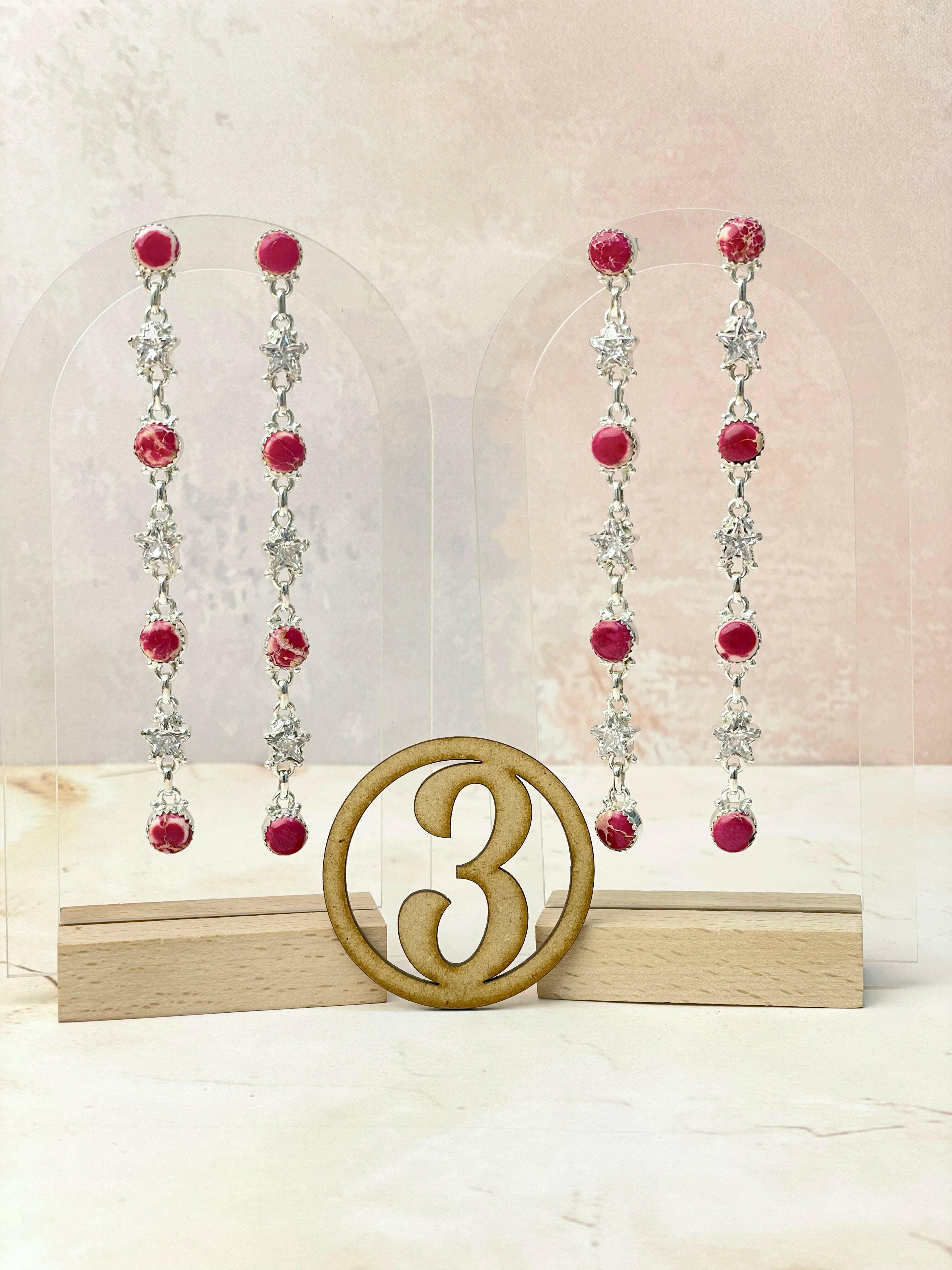 Desert Jasper and Star Cz Earrings-Earrings-Krush Kandy, Women's Online Fashion Boutique Located in Phoenix, Arizona (Scottsdale Area)