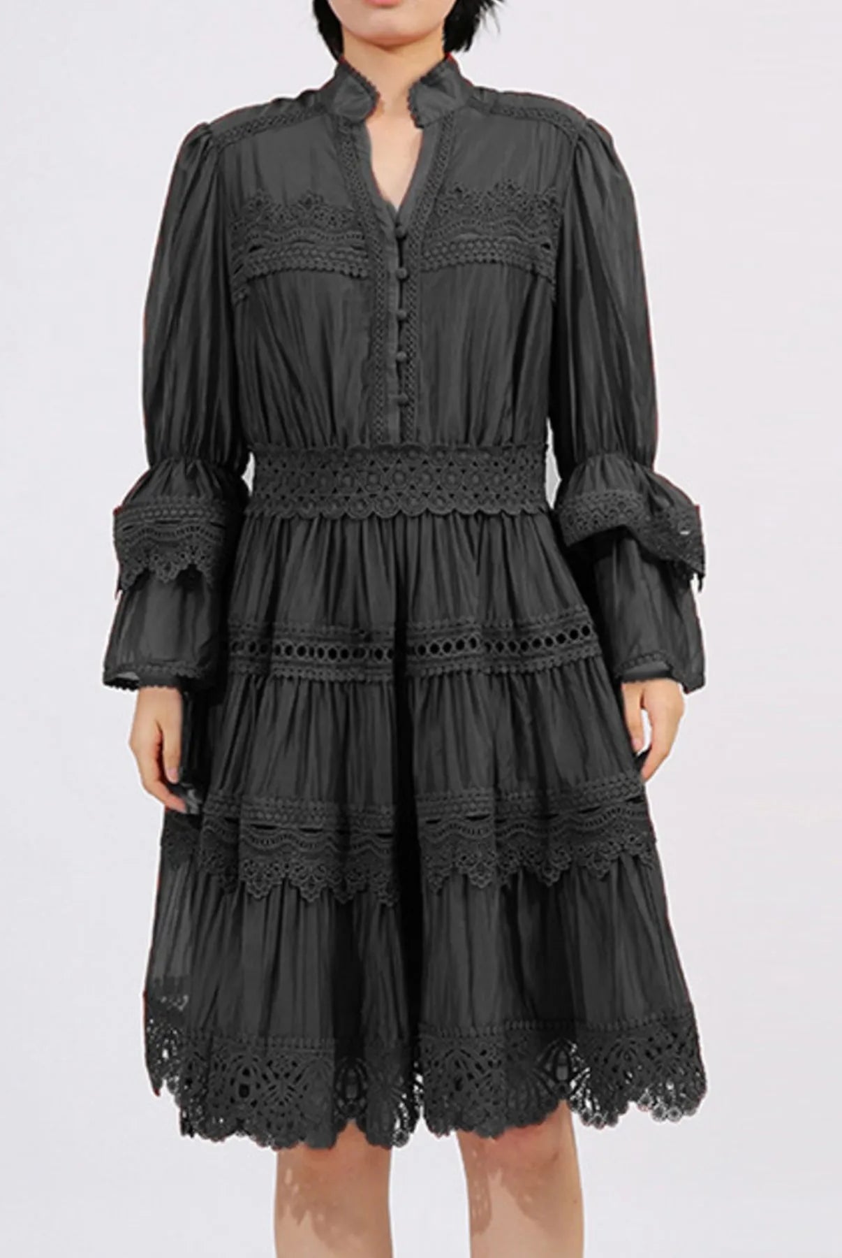 Ruffle Lace Trim Long Sleeve Dress-Dresses-Krush Kandy, Women's Online Fashion Boutique Located in Phoenix, Arizona (Scottsdale Area)