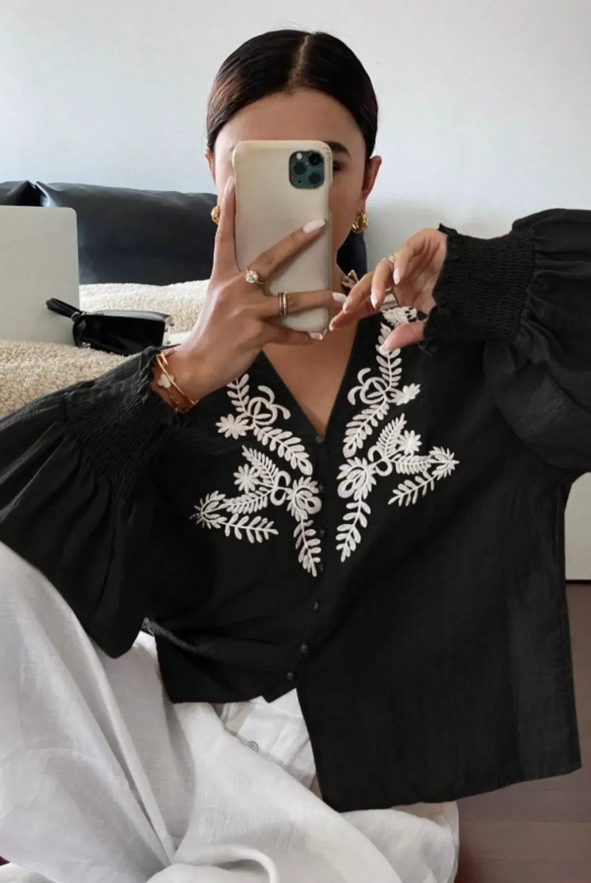 Embroidered Long Sleeve Blouse-Blouses-Krush Kandy, Women's Online Fashion Boutique Located in Phoenix, Arizona (Scottsdale Area)