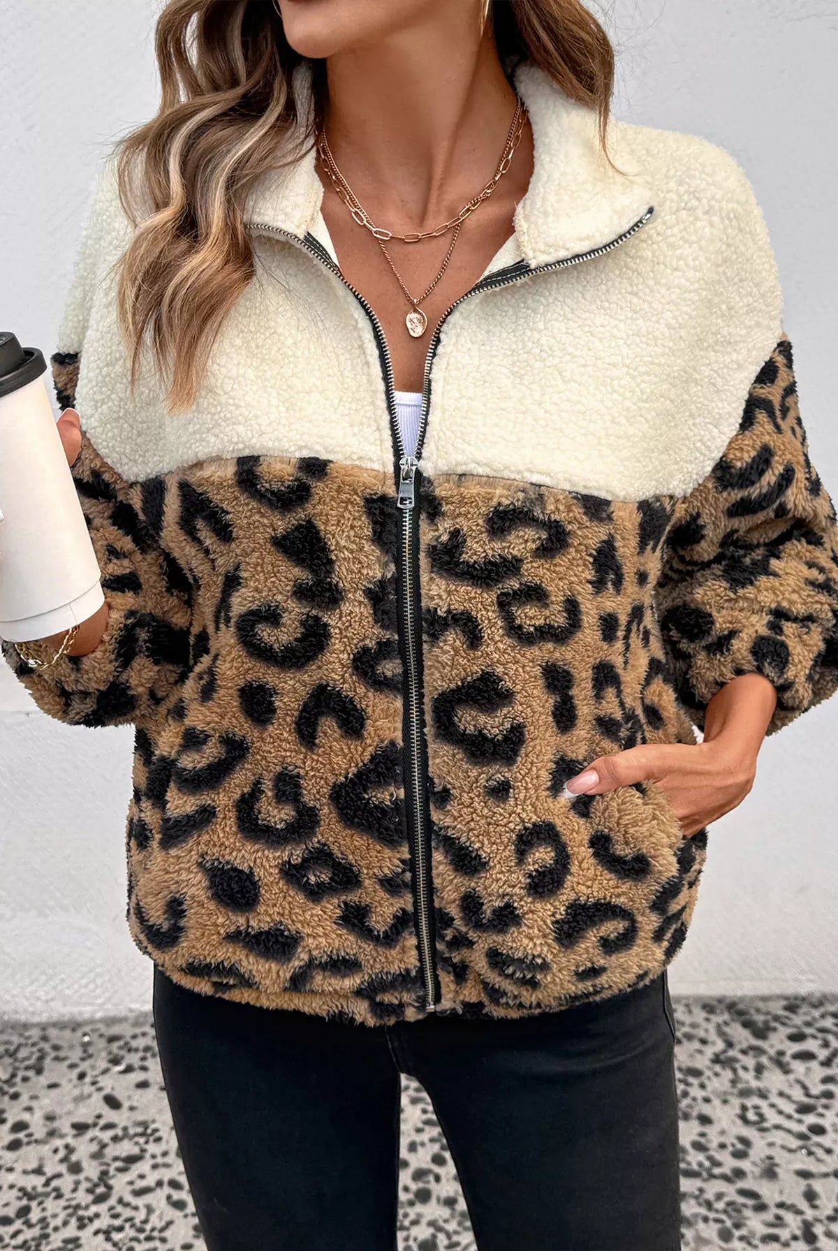 Leopard Zip Up Fleece Jacket-Jackets-Krush Kandy, Women's Online Fashion Boutique Located in Phoenix, Arizona (Scottsdale Area)